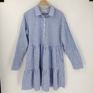 Copper Key Striped Shirt Dress XL Blue Striped Tiered Pockets Preppy Garden